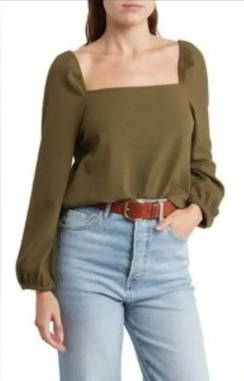 NWOT Madewell Crepe Square-Neck Puff-Sleeve Top Size XS